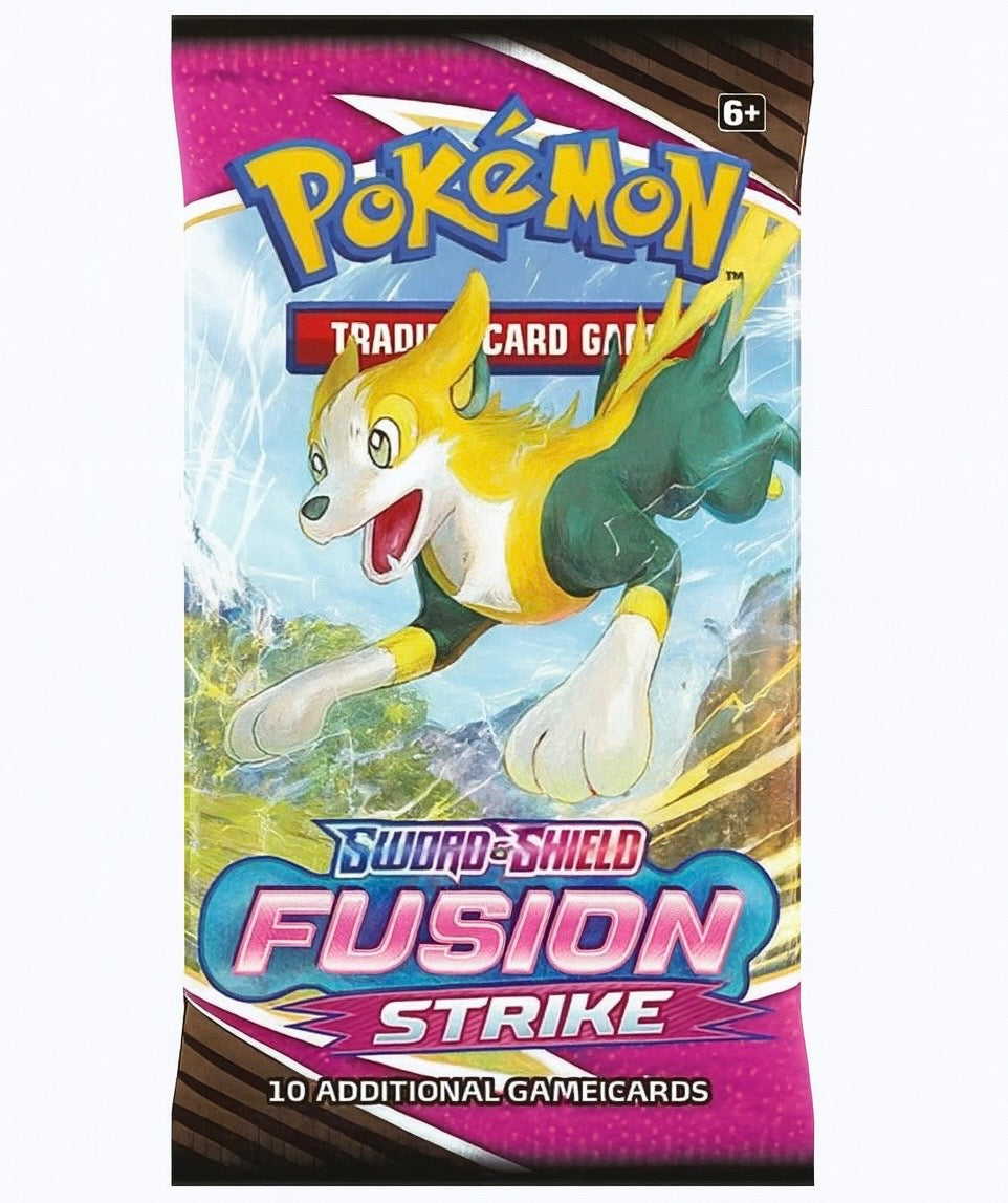 Sealed Pokémon TCG Sword And Shield  Fusion Strike booster pack against a white background