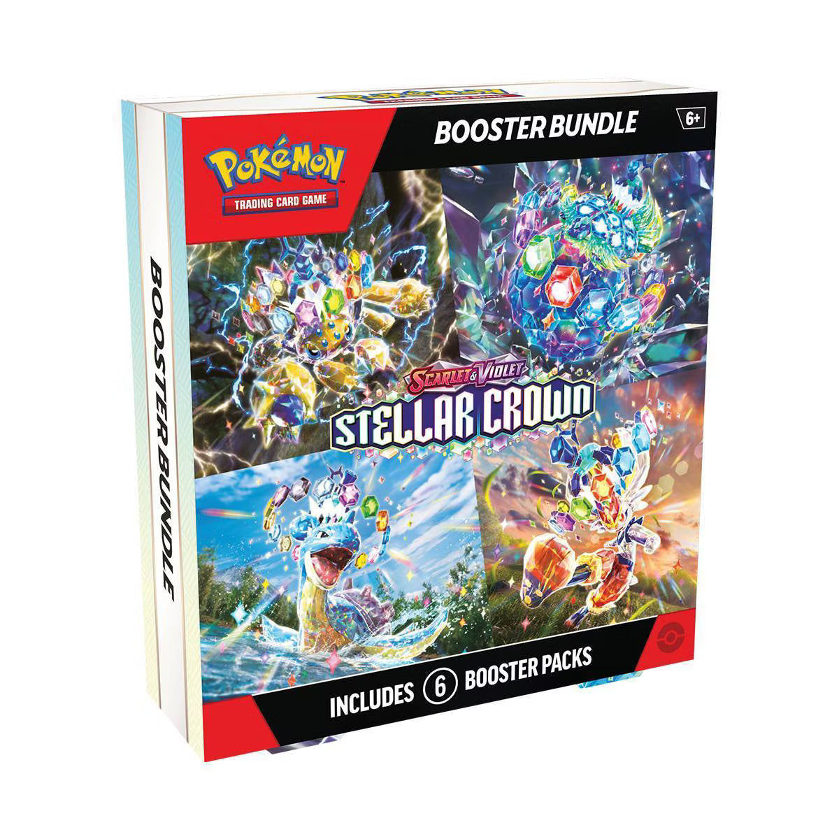 Sealed Pokémon TCG Stellar Crown Booster Bundle box with 6 booster packs on white background