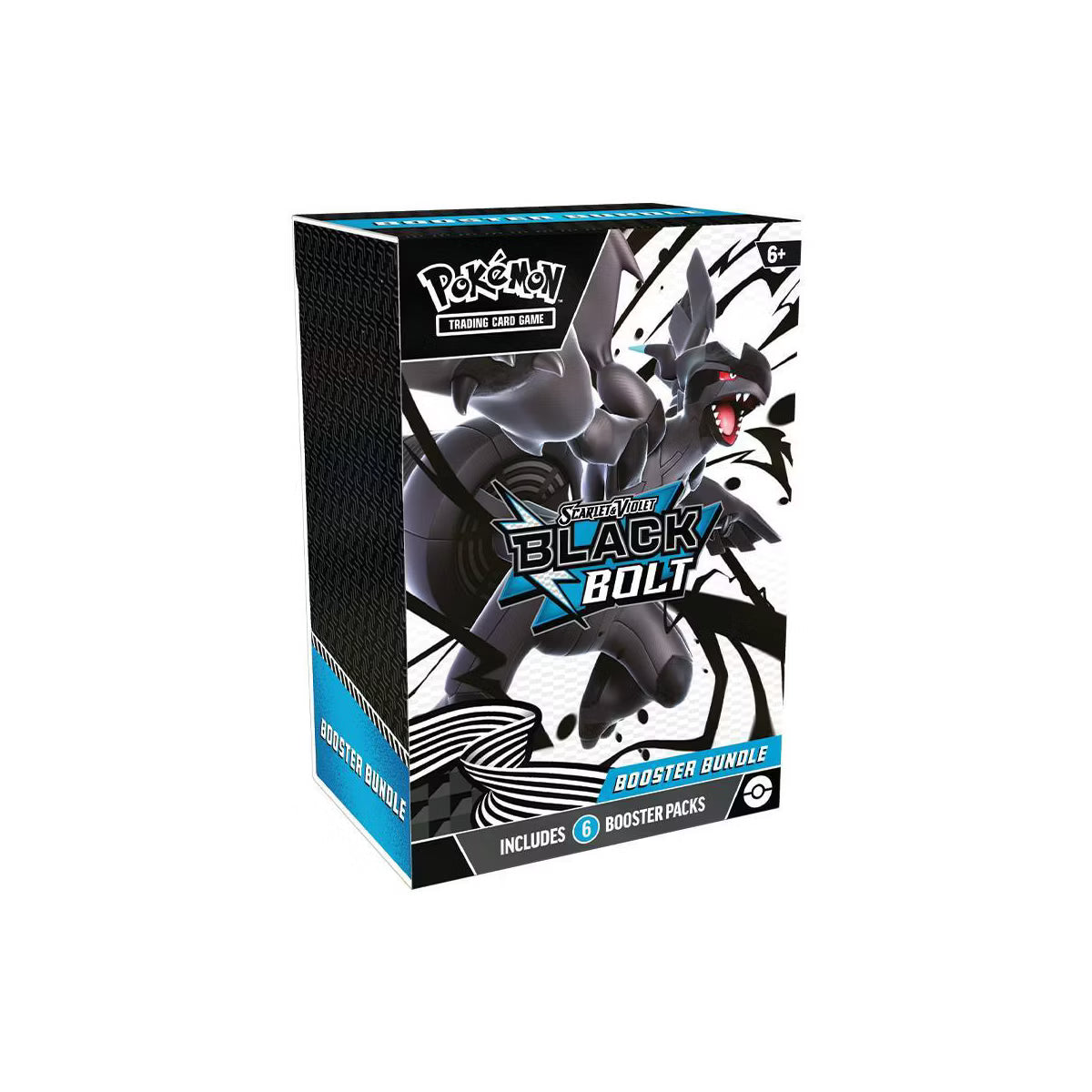 Sealed Pokémon TCG Black Bolt Booster Bundle box with 6 booster packs on white background